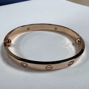 Authentic Cartier LOVE Bracelet Classic Model 18K Rose Gold 4 Diamond Size 16